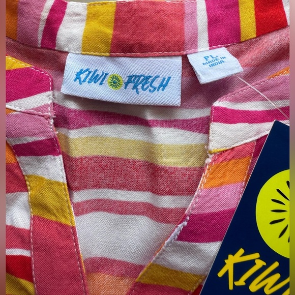 Women’s Kiwi & Fresh Tank Top pink colorful stripes sleeveless summer Rayon PL - Picture 6 of 14